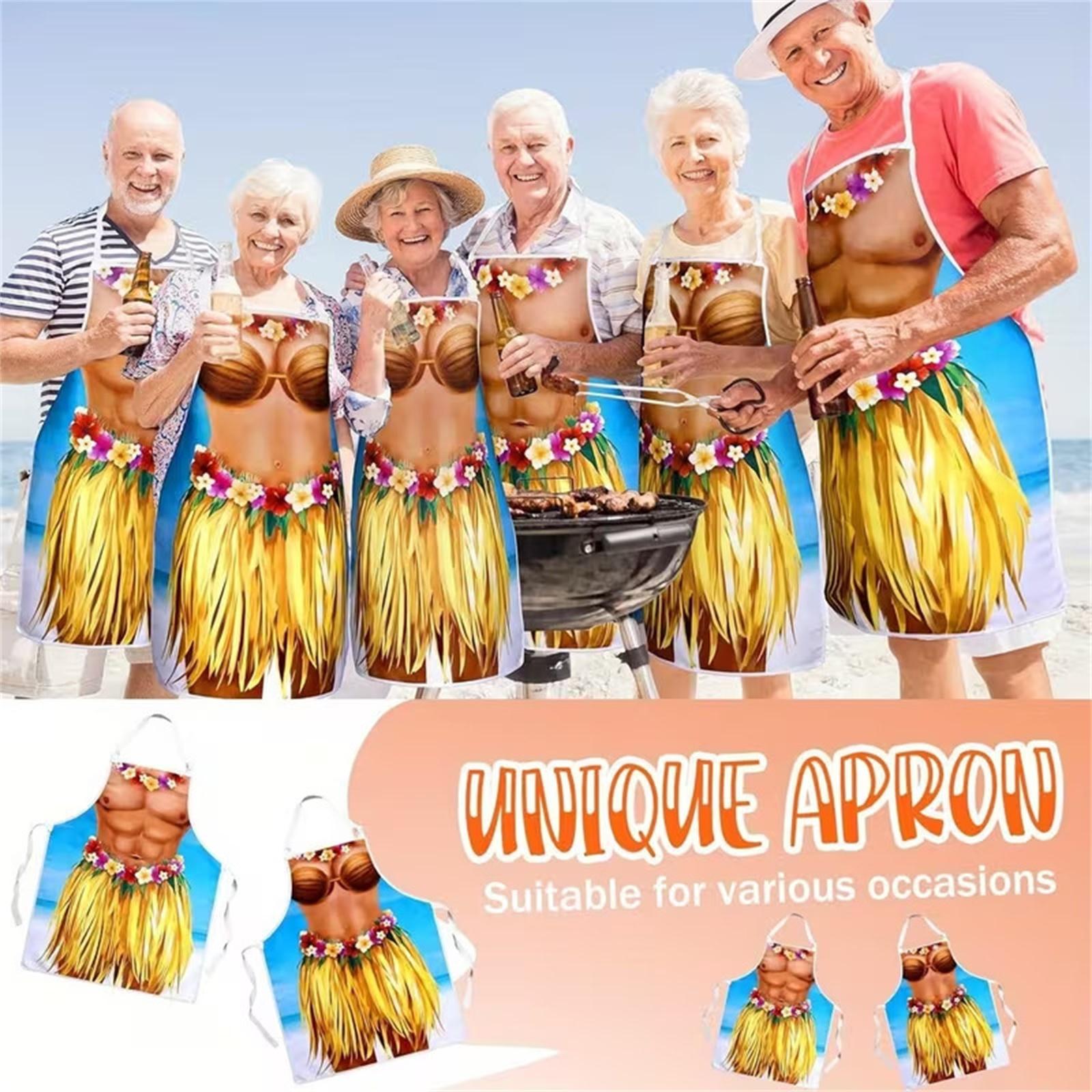 

2-piece Set Hawaiian Apron, Sexy Sleeveless Barbecue Cooking Apron, Waist Cover Apron One Size