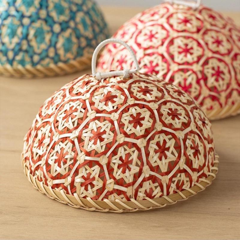 Handgefertigtes Rattan Serviertablett für Früchte Brot Snacks Atmungsaktive Lebensmittelabdeckung und Servierschale Küchenhelfer