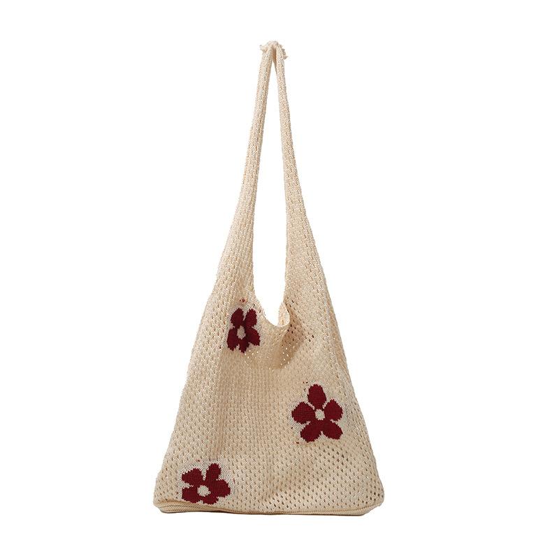 Bags Japanese and Korean retro ins shoulder cotton thread woven knitted bags handbags flowers beach vacation