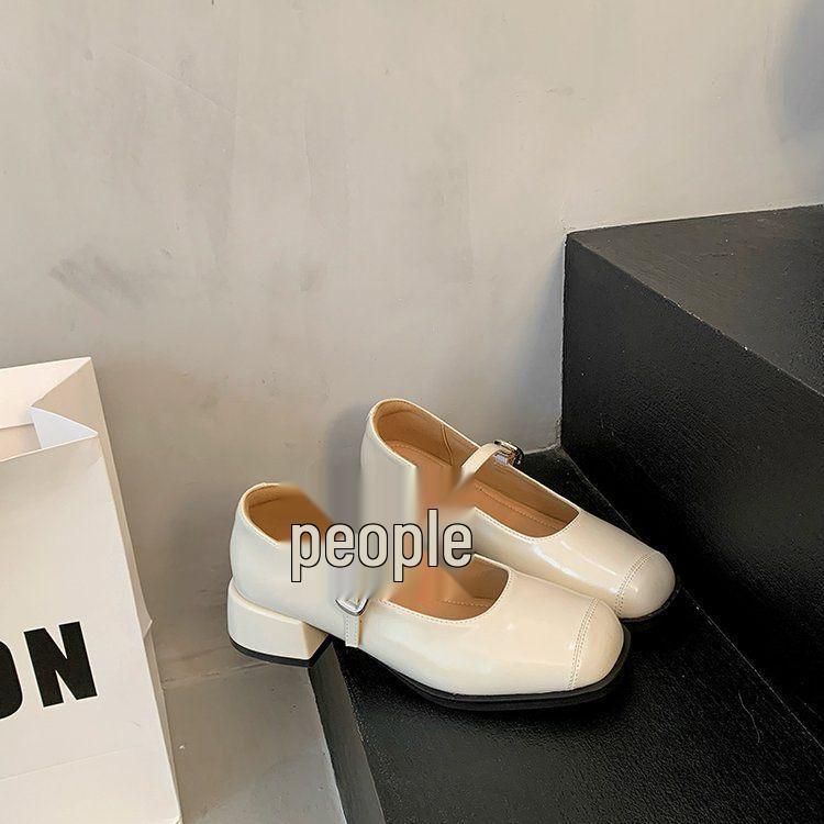 Women's Retro French Mary Jane Square Toe Leather Shoes, 2025 Spring/Autumn, Chunky Heel, Versatile Low-Cut for Skirts