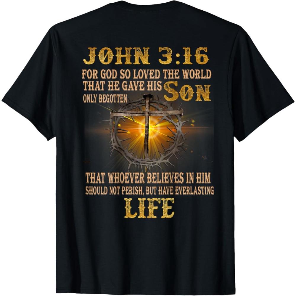 John 3:16 Bible Verse T-Shirt for Men Women God So Loved The World Christian Faith Apparel with