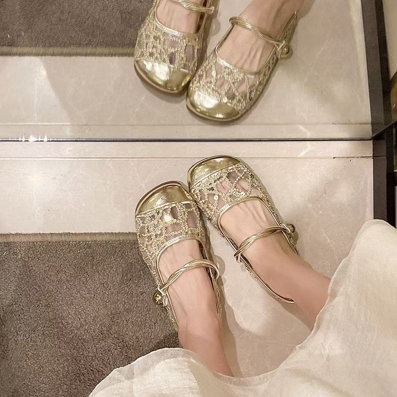 High-end fashion flat sandals women's 2025 new high-value mesh yarn hollow bag head half slippers women's summer outer wear