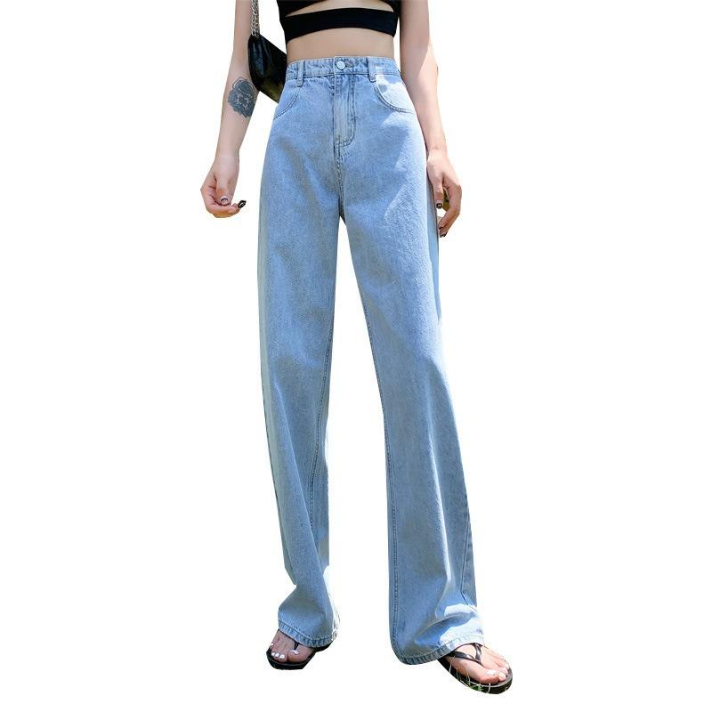 Jeans women's autumn new high-waisted and thin floor-mopping straight-leg pants loose casual pants