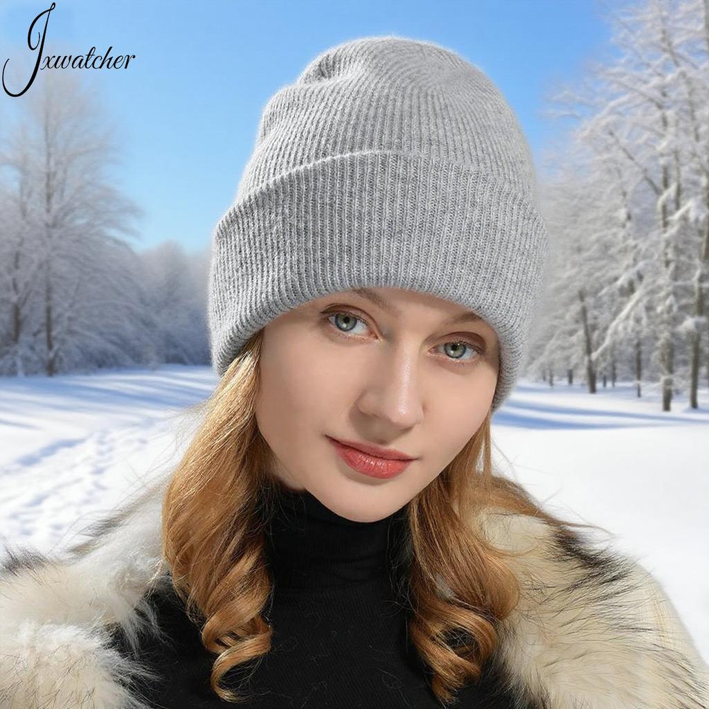 Jxwatcher Merino Wool Skull Luxury Wool Knitted Beanie Winter Bennie Caps Women Soft 100% Pure Wool Beanie Hats with Custom logo