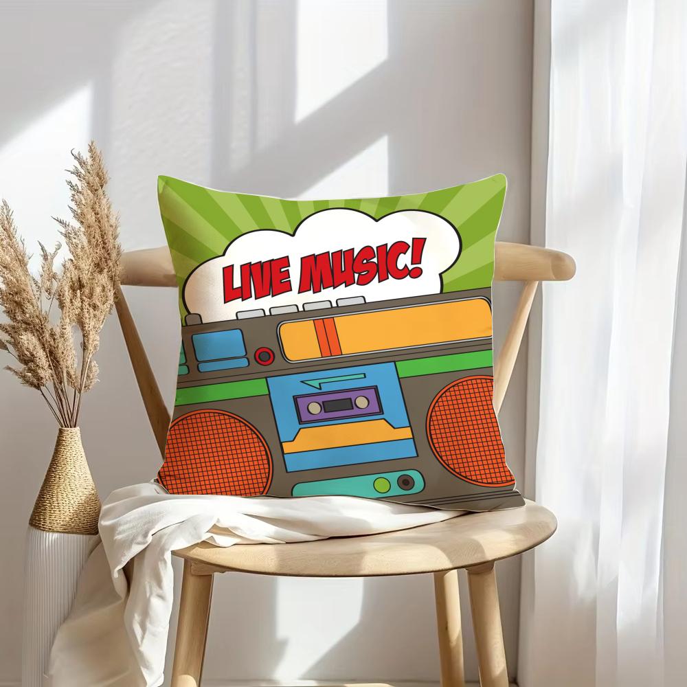 Retro Speaker Piano Rock Cushion Cover Soft Plush Throw Pillow Cover | Double-Sided Cushion Case | Sofa Bedroom Home Decor