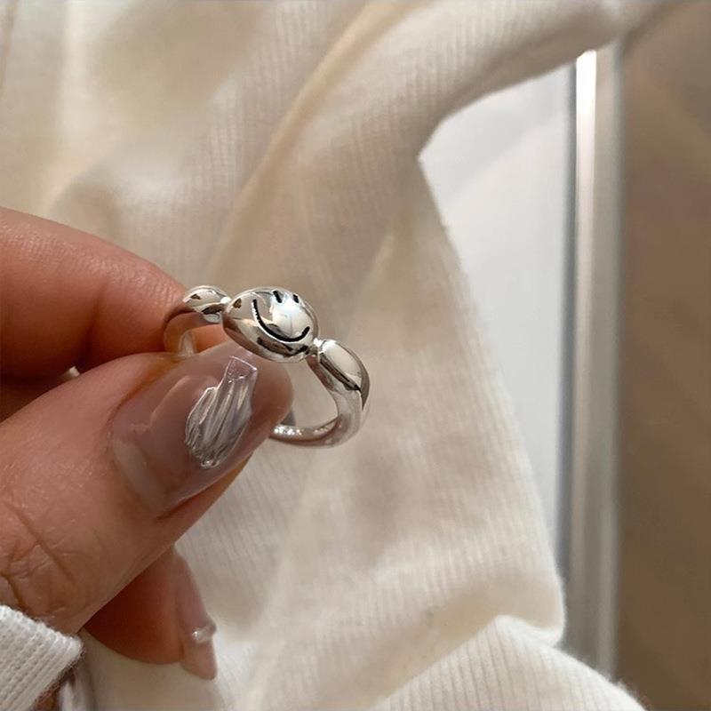 Korean Smiley Face Adjustable Ring For Women Geometric Copper Design For Fashionable Style