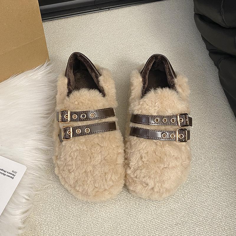 Warm Fluffy Shoes for Women with Thick Soles and Two Pedals To Wear 2025 Winter New Velvet Cotton Shoes Casual Lazy Doudou Shoes