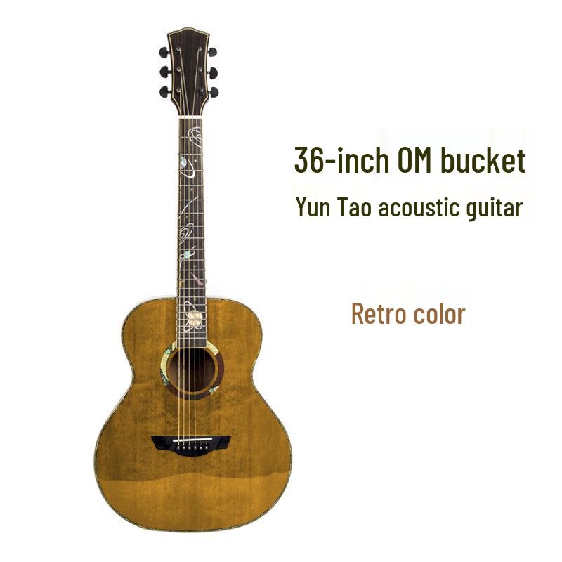 36" Cloud Peach Solid Wood Folk Guitar for Kids, Beginner Travel Guitar