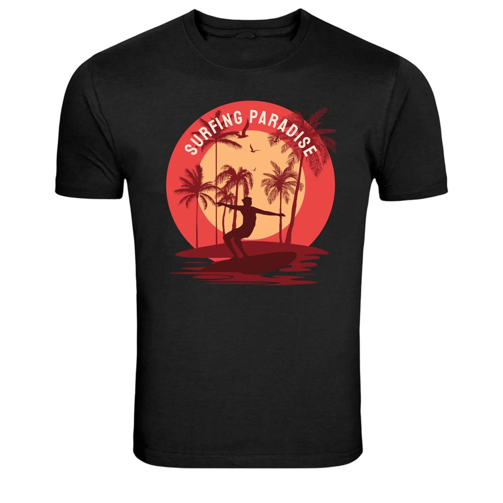 Surfing Paradise Tropical Beach Sunset Graphic T-Shirt M