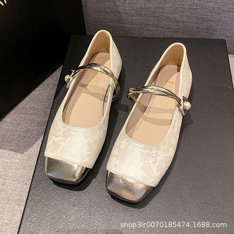 Chinese Style Word with Thick Heel  Shoes Women's Spring and Summer New Chinese Cheongsam Shoes Square Head Middle Heel Mary Jane Shoes