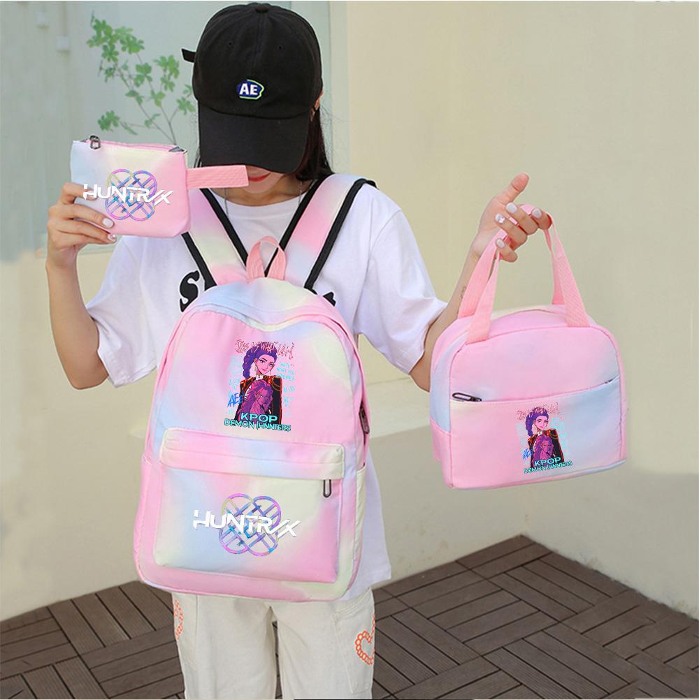3-teiliges/Set Cartoon K-Pop bedruckter Rucksack mit Federmäppchen und Lunchtasche für Teenager Mädchen Jungen Schulranzen Kindergeschenk Große Kapazität Wasserdicht Reisetasche