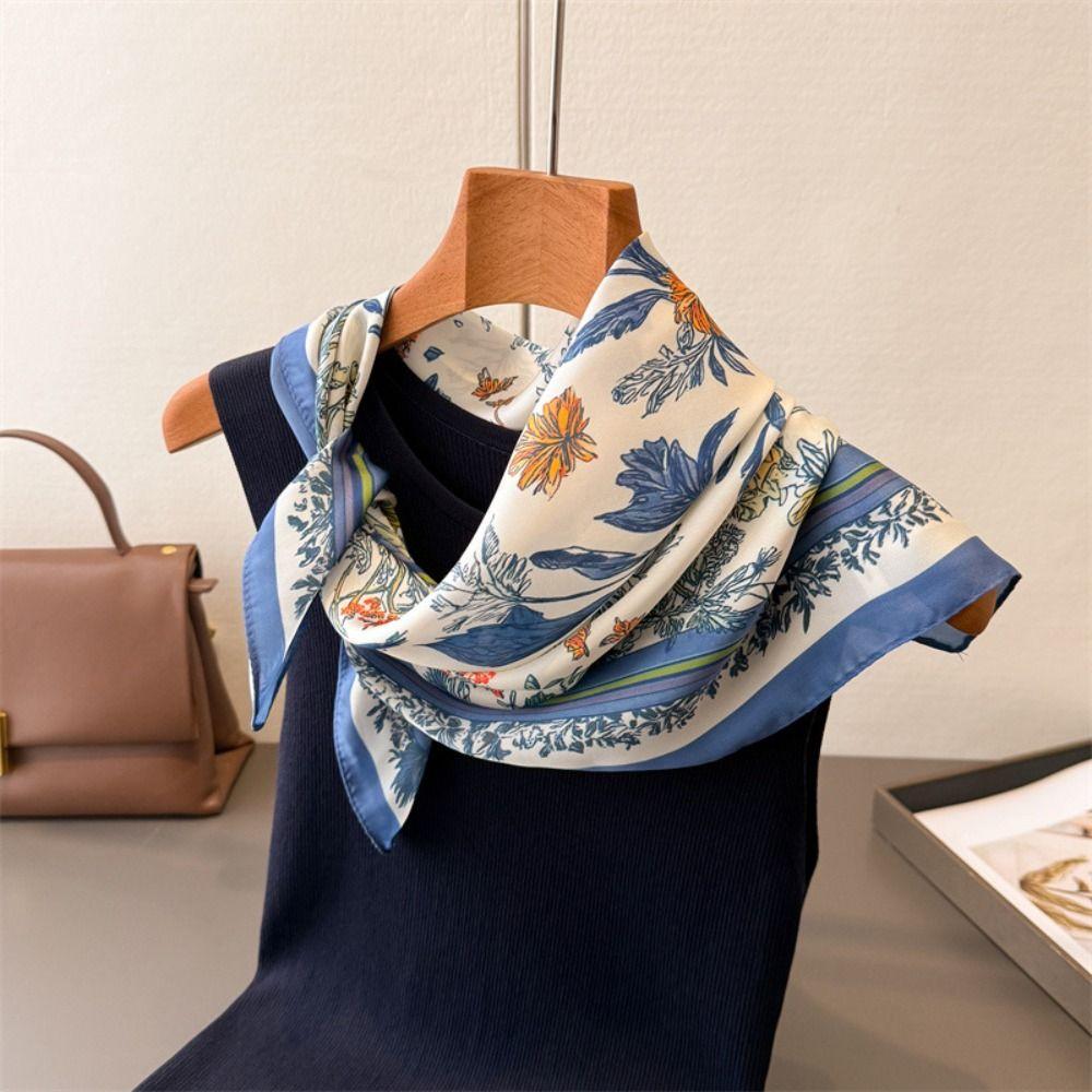 New 70cm Women Silk Scarf Square Luxury Scarves Foulard Floral Print Hair Band