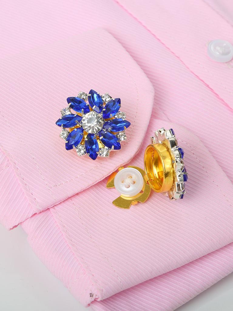 2Pcs Rhinestone Cufflinks Shirt Sleeve Button Covers Bling Crystal Button Clips For Dresses And Shirts Button Decoration Buttons