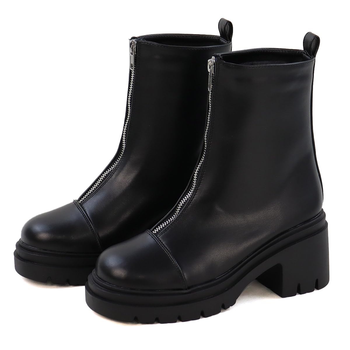

short front zip thick cap toe [Liberty Doll] Boots, boots, boots, sole, 7.5cm heel, platform, чорний