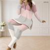 Women Plus Size Purple Gray White Printed Half Zip Long Sleeve Longline Top Fitted Pants Two Piece Set