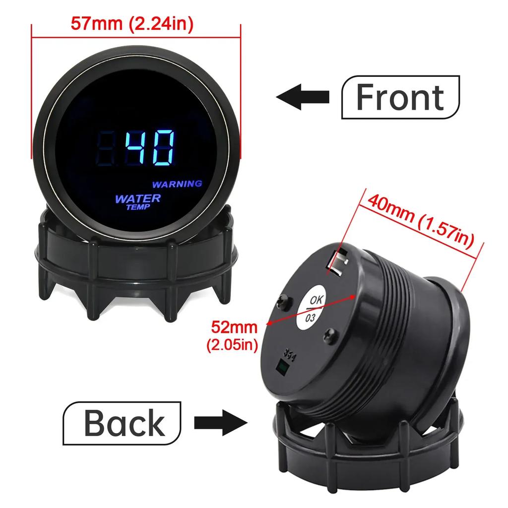 52mm Water Temperature Gauge 40-150 Celsius Water Temp Gauge Car Meter Sensor 1/8NPT 10mm for Gasoline Racing Car 12V Temp