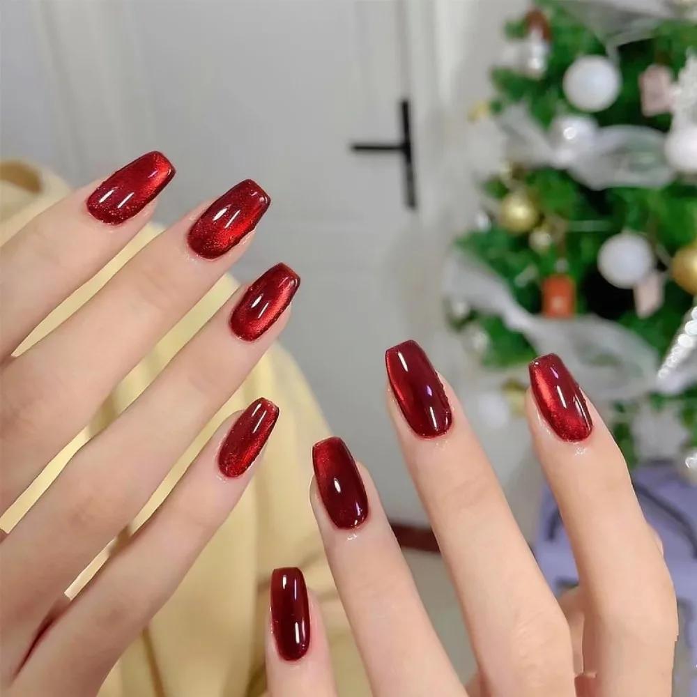 Detachable Cat's Eye French Fake Nails Wearable Manicure Faux Fingernails Press on Nails Square Head Full Cover False Nail Women