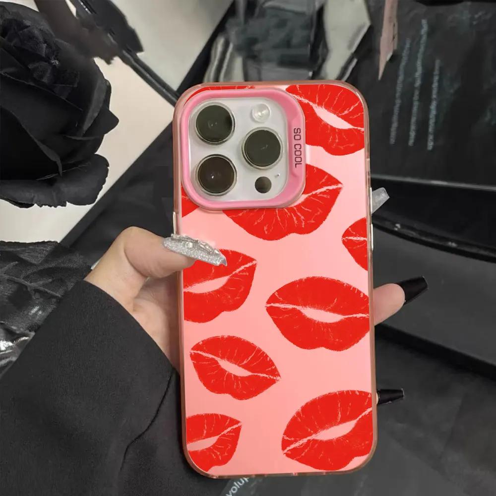 For Motorola Moto G84 G34 G04 G04S G24 G14 G53 G22 G13 G23 G10 G20 G30 E32 E22 E22i Luxury Red Lips Pattern IMD Phone Case Cover