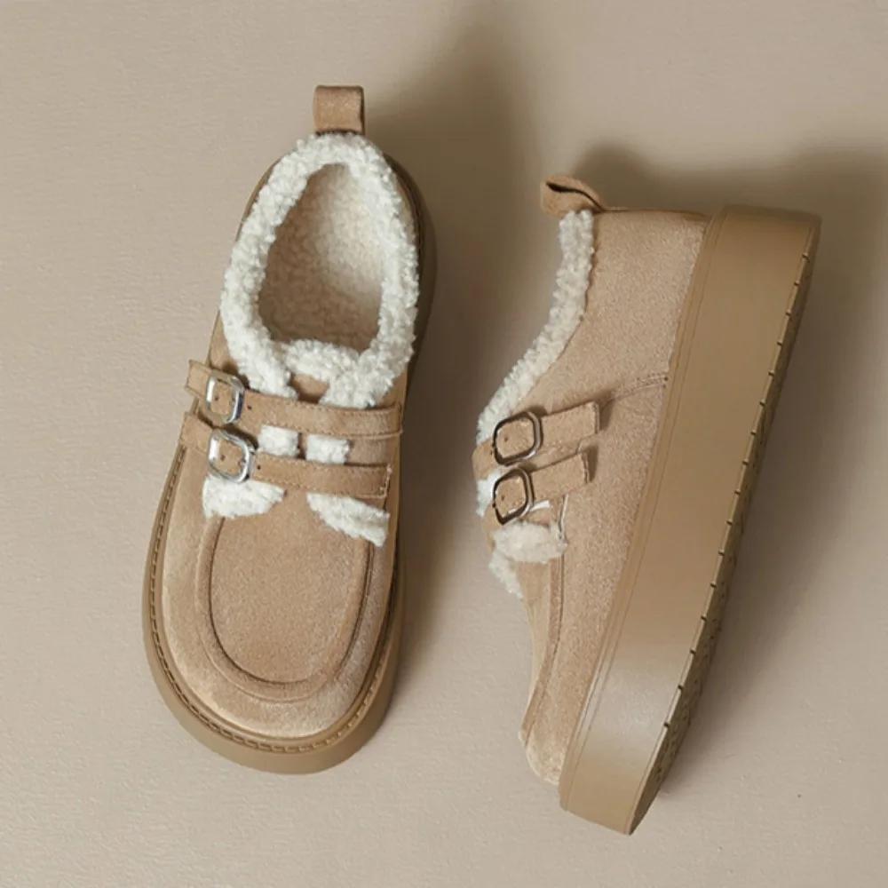 Women's Shoes Trend Height Increasing Velvet Loafers for Women Winter Platform Shoes Women's Winter Warm Cotton Shoes Woman