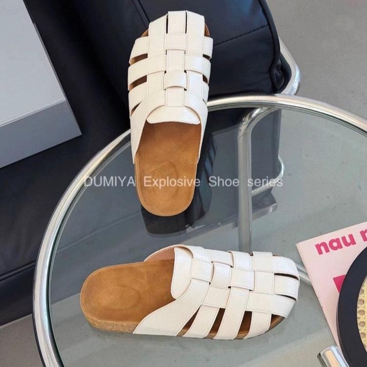 Large Size Bag Head Half Slippers Women'S Summer Outer Wear New Woven Hollow Breathable Comfortable Flat Bottom Lazy Sandals