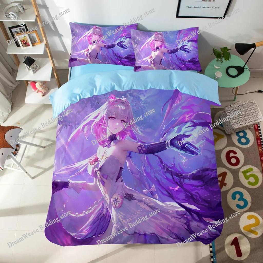 Anime Cartoon Pattern Duvet Cover Set Honkai Star Rail Bedding Set Singletwin Size Dormitory Decor Bedroom Decor for Teen