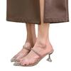 Sommermode Oberbekleidung spitze Strass quadratische Schnalle High Heels Damen transparente Wort mit Stiletto Pantoletten