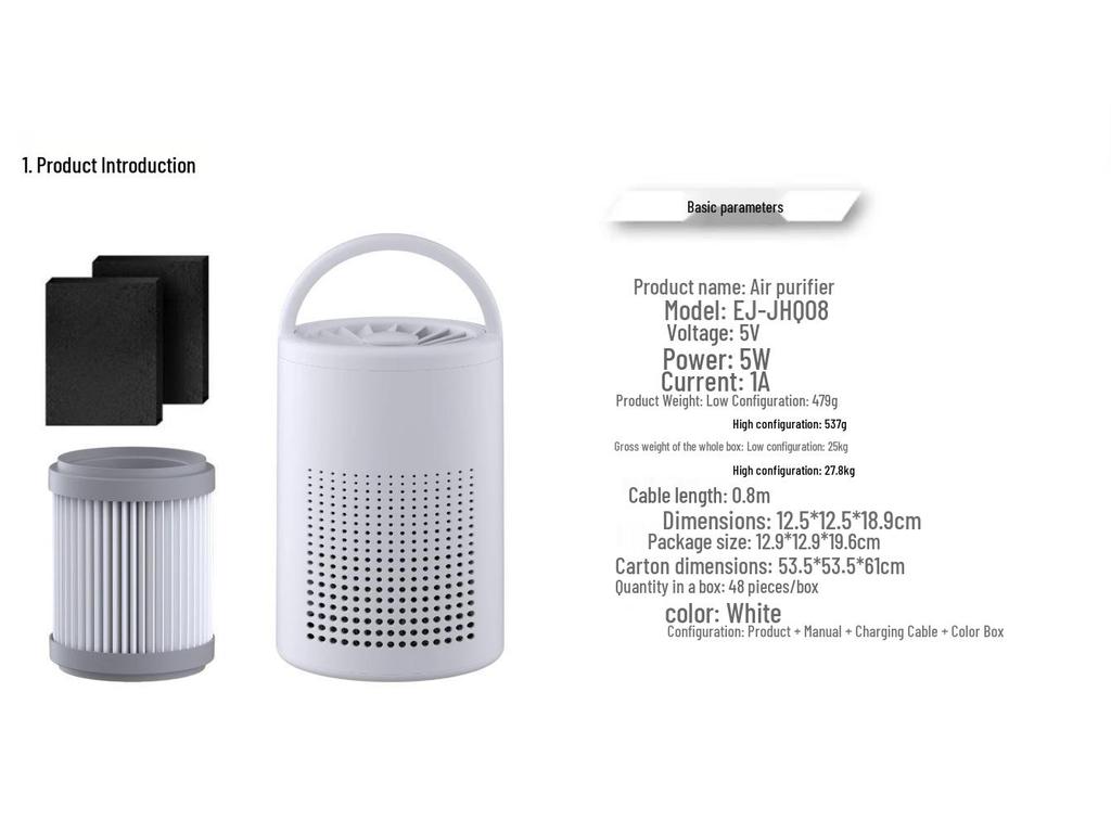 USB-Powered Desktop Air Purifier for Indoor Use, Removes Secondhand Smoke and PM2.5