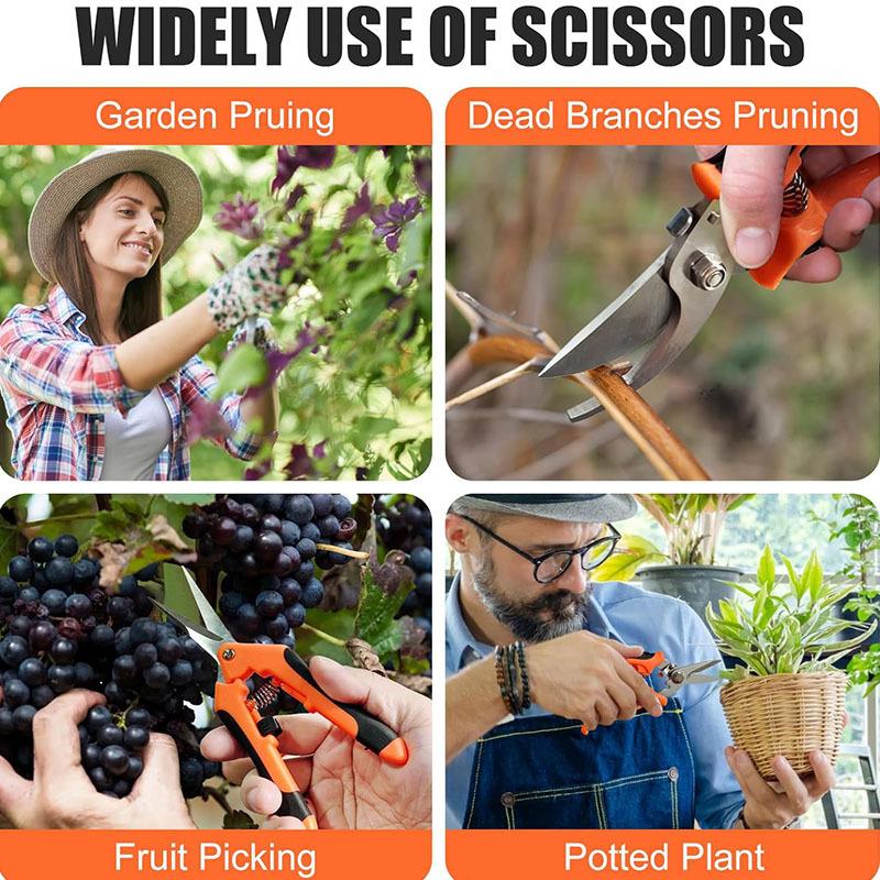 4PCS Gardening Tools Scissors Garden Scissors Set With Sharpening Stone Stainless Steel Pruning Shears With Sharp Blades Curved