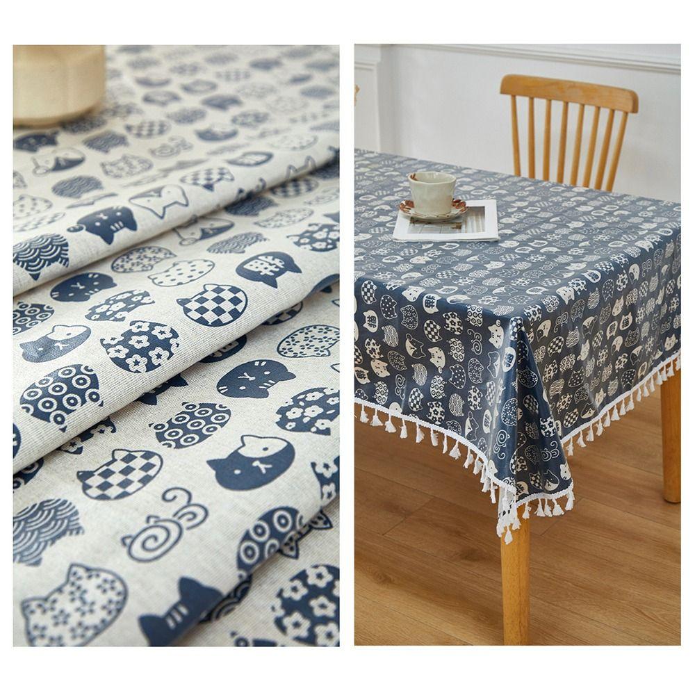 Creative Waterproof Coated Tablecloth Rectangular Washable Table Protection Coat Stain-resistant with Tassels