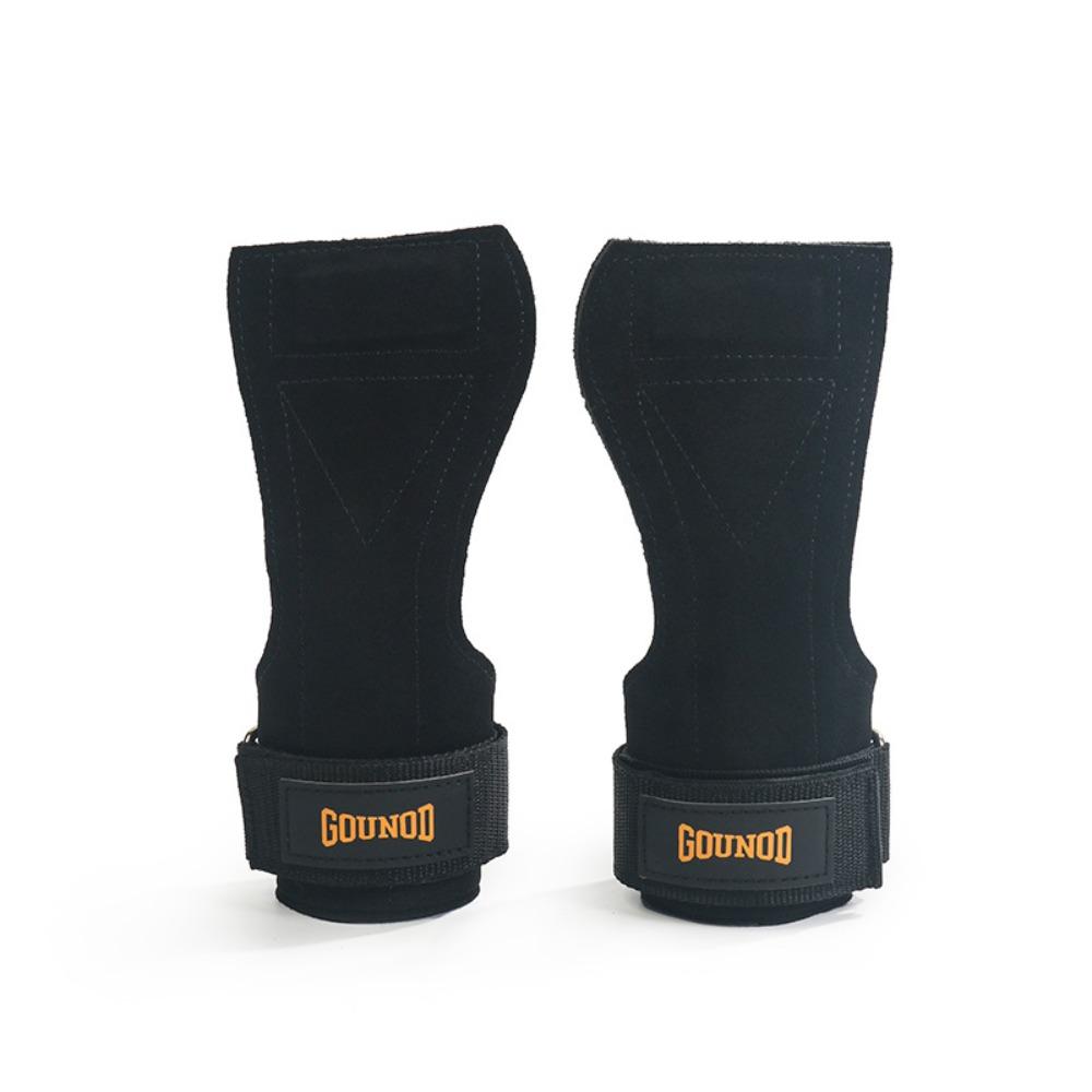 1 Pair Heavy Duty Weight Lifting Grip Pads Cowhide Fitness Gloves Wrist Pad Deadlifts чёрный