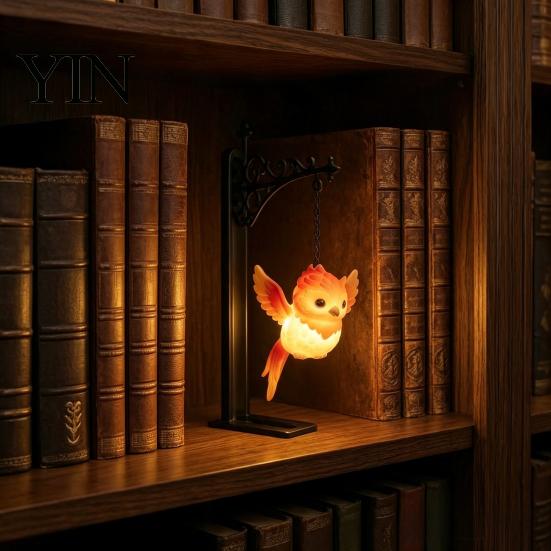 Relaxed Reading Light for Den Hanging Magic Owl Bird Deer Bookend Lamp, Gothic Metal Bookshelf Light, Portable Cordless Ghost Vintage Library