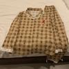 Sweet Cute Plaid Cherry Print Women's Pajamas Vintage Lace Button Design 2 Piece Set Pajamas Casual Home Wear