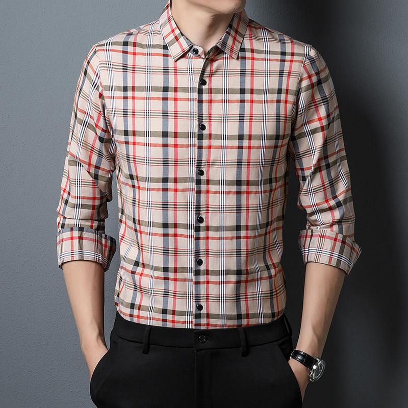 Men's Long-sleeved Shirt Business Casual Formal Loose Plaid Shirt