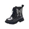 Girls Ankle Boots Black Glitter PU Waterproof Butterfly Pearls Chic Kids Fashion Princess Boots Children Tie Bow Platform Boots
