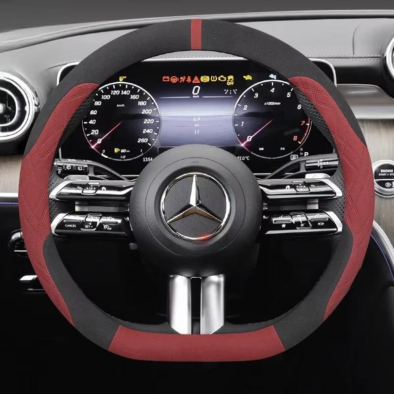Suede Leather Steering Wheel Cover for Mercedes Benz GLE GLS GLC GLA C E S Class AMG GLK ML Etc Non-Slip Grip Protector Sport