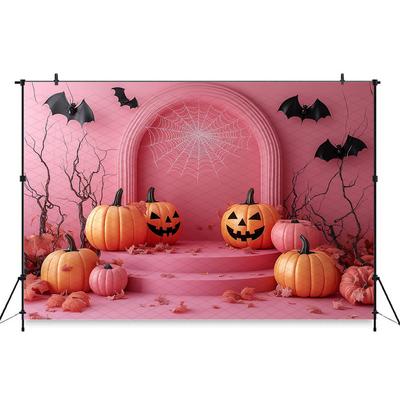Mocsicka Halloween Background Photography Spider Web Bat Pumpkin Pink Wall Backdrop Baby Shooting Props Party Decorations Studio
