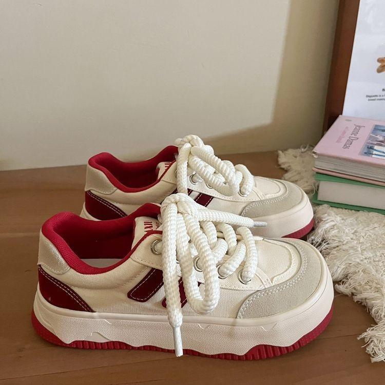 Niche Platform Canvas Shoes Women's 2025 Spring New Student Versatile Chic Little White Shoes Casual Sports Board Shoes