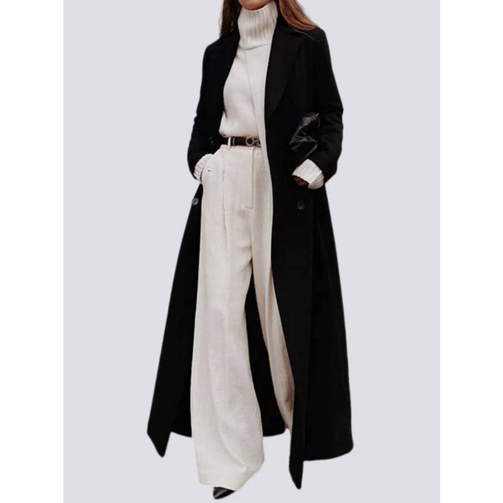Fall Winter Women's Solid Color Long Warm Wool Coat, Casual Loose Overcoat for European American, Crossborder Outerwear