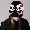 Knit Double Skull Beanie Hat for Students Adult Windproof Foldable Winter Hat Handmade Halloween Keep Warm Cycling Hat