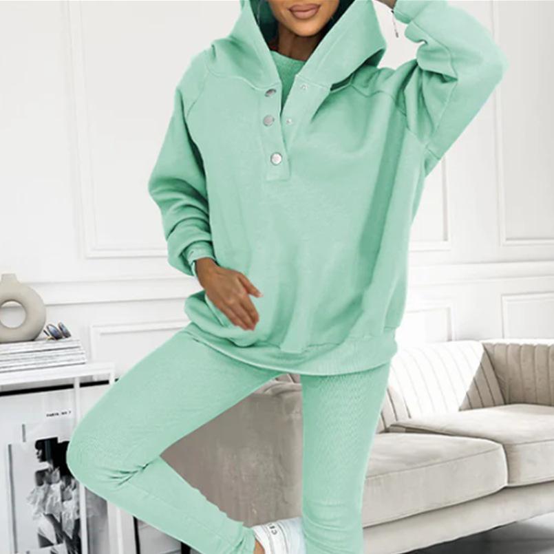 2024 Trendy Women's Sportswear: Hooded Sweatshirt, Ribbed Slim Vest, and Pants Set.