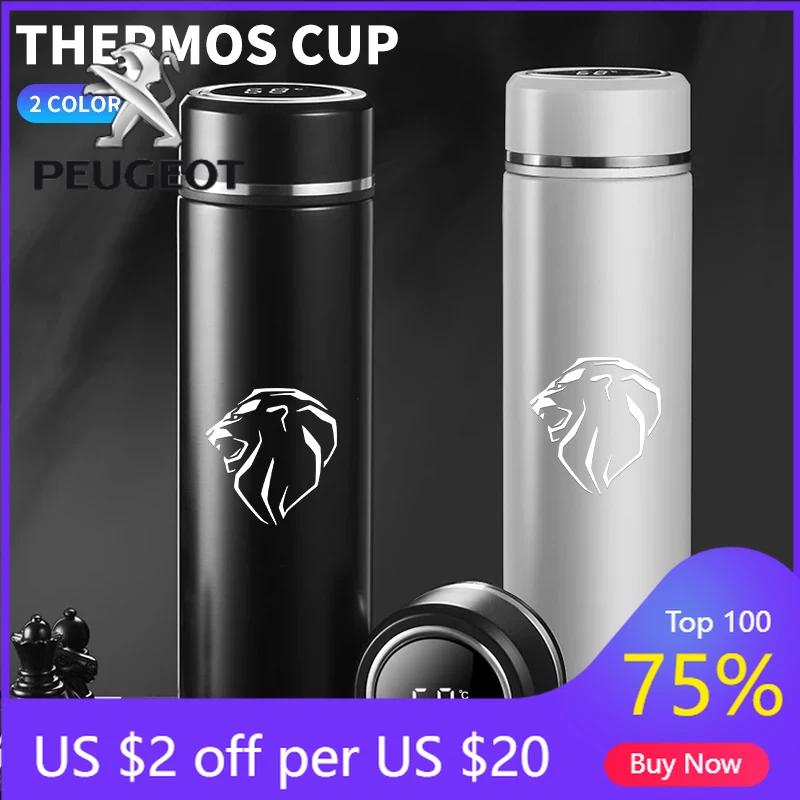 2026 Hot Car Sticker Car Cup Car Portable Vacuum Bottle Logo For Peugeot 206 307 308 3008 207 208 407 508 2008 5008 107 106 205 nero