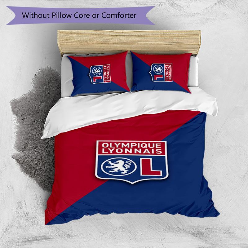 Lyon FC Printed 3PCS Bedding Set Breathable Duvet Cover with Pillowcases Decorative Bed Linen for Bedroom Home