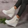 2025 Canvas Shoes for Women Height Increase Season's Thick Soled Casual Ankle Boots Versatile Women Heeled Sneakers Ladies Shoes