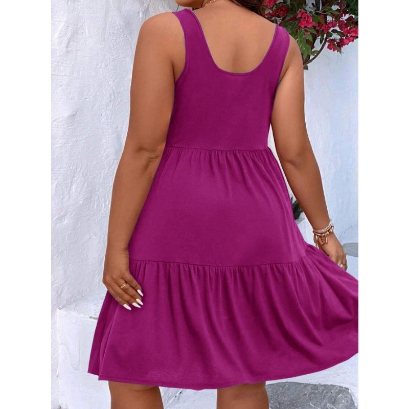 Spring and Summer Large Size Loose A-line Dress Women's Clothing Casual Commuter Sundress Solid Color Fashion Elegant Sleeveless Party Cake Dress