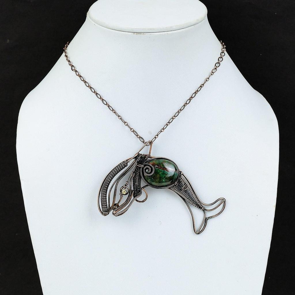 Kupferit Chrysokoll Anhänger Kupferdraht gewickelter Anhänger Fisch Anhänger Kupferschmuck Natur Edelstein Anhänger Handgemachter Anhänger Hochzeitsgeschenk
