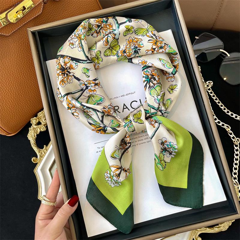 Summer 2023 Blue & White Silk Scarf: Elegant & Versatile 70cm Square Scarf for Women