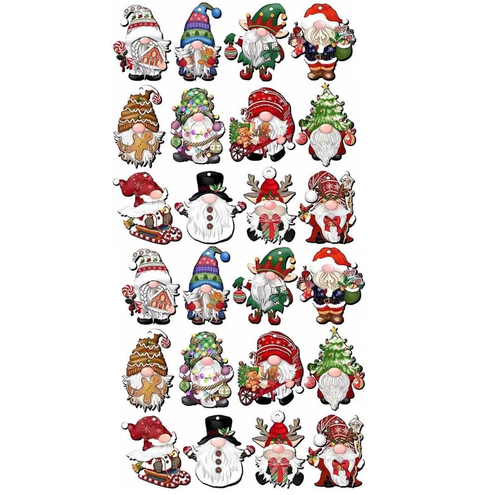 24 Pcs Christmas Tree Pendant Wooden Cartoon Hanging Ornaments Santa Snowman Dwarf Ornaments for Christmas Tree Home Party