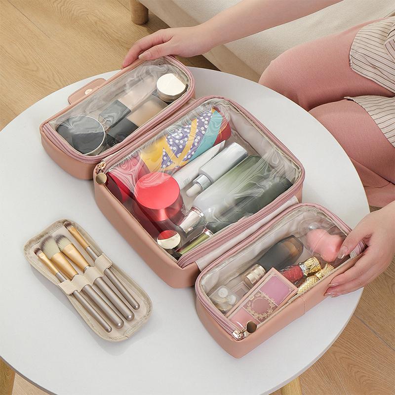 Portable Foldable Makeup Brushes Cosmetic Tools Organizer Cosmetic Bag With Multiple Compartments Travel Toiletry Storage Pouch