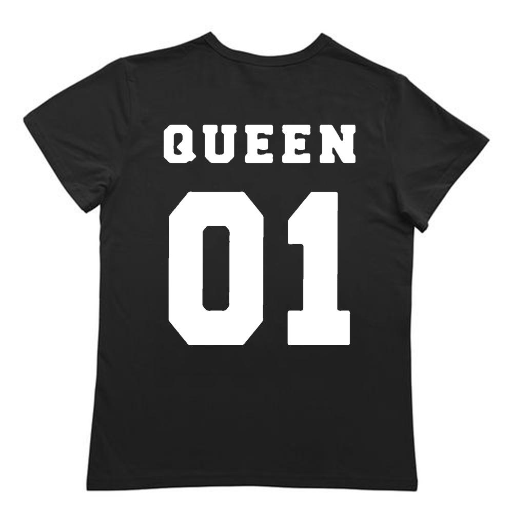 King Queen Letter Crown Printed Black White T Shirts Summer Casual O Neck Short Sleeve Tees