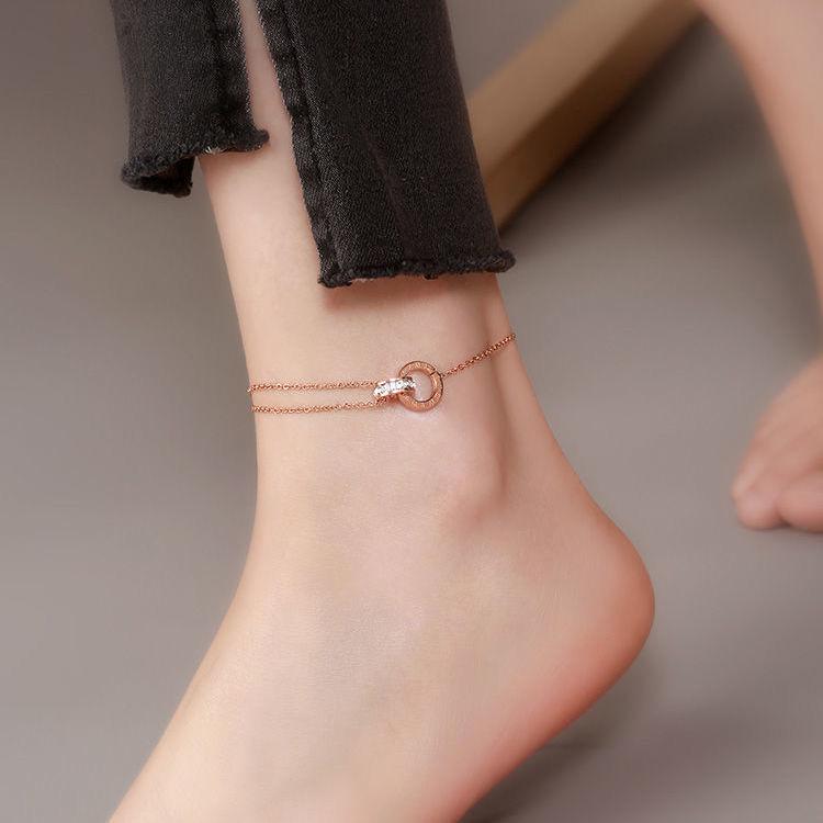 Tide Double-Layer Heart Anklet: 18K Gold-Plated Titanium Steel, Non-fading Fashion Light Luxury for Women
